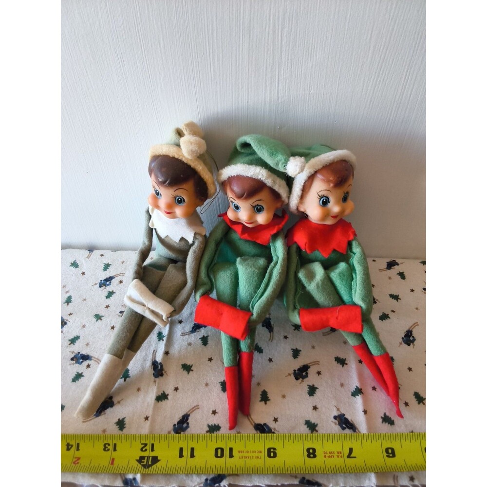 3 Vintage MCM Japan Large Knee Hugger Christmas Pixie Elf Shelf Sitters